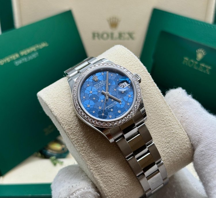Rolex Datejust 31 New 2024 Blue Floral Diamond Dial Diamond Bezel Stainless Steel Oyster