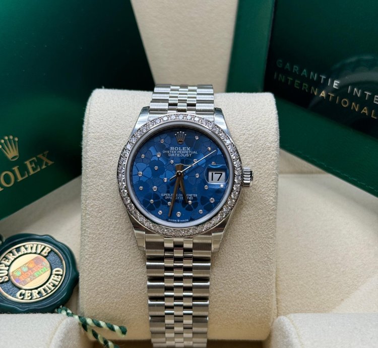 Rolex Datejust 31 New 2024 Blue Floral Scatter Diamond Dial Diamond Bezel Stainless Jubilee