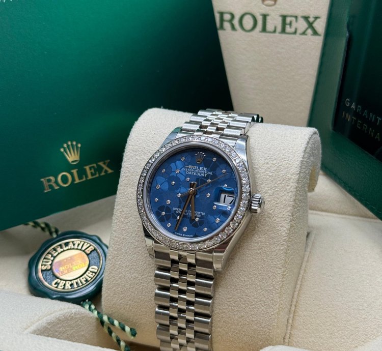 Rolex Datejust 31 New 2024 Blue Floral Scatter Diamond Dial Diamond Bezel Stainless Jubilee