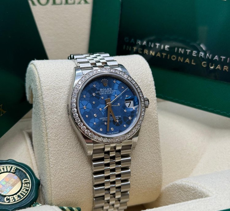 Rolex Datejust 31 New 2024 Blue Floral Scatter Diamond Dial Diamond Bezel Stainless Jubilee