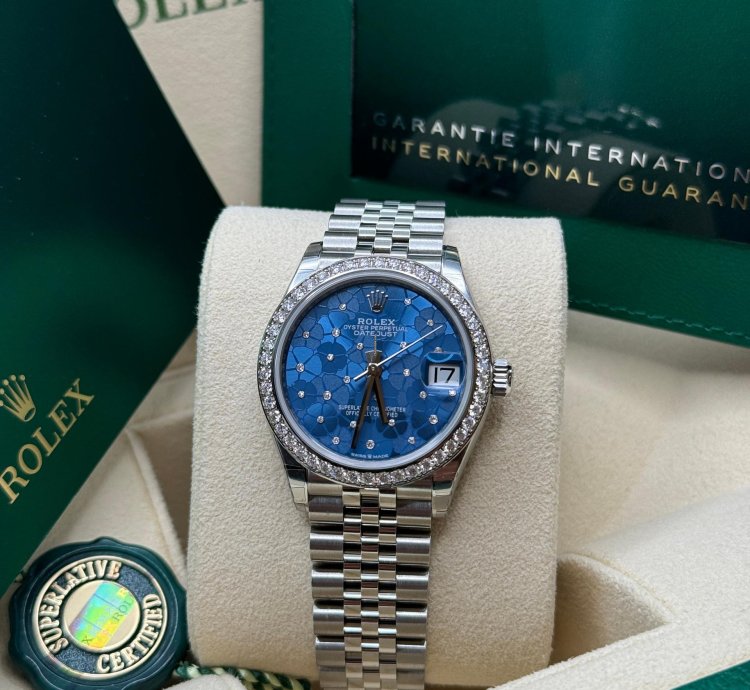 Rolex Datejust 31 New 2024 Blue Floral Scatter Diamond Dial Diamond Bezel Stainless Jubilee
