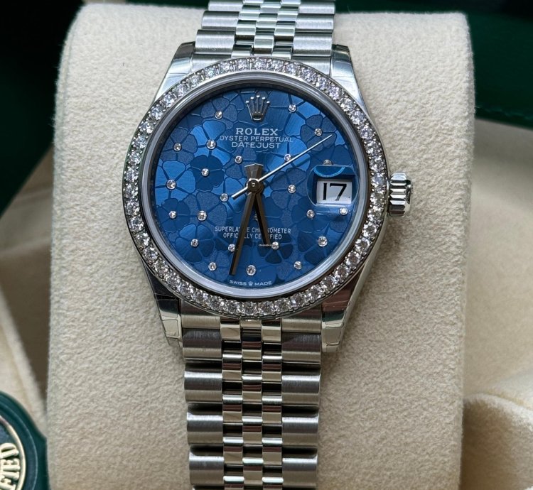 Rolex Datejust 31 New 2024 Blue Floral Scatter Diamond Dial Diamond Bezel Stainless Jubilee