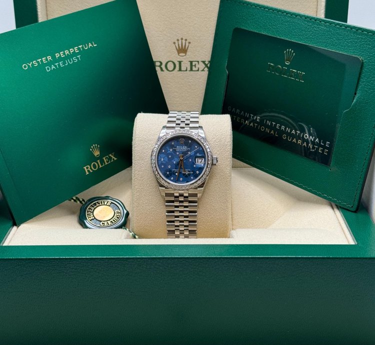 Rolex Datejust 31 New 2024 Blue Floral Scatter Diamond Dial Diamond Bezel Stainless Jubilee