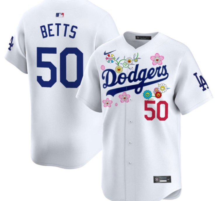 Mookie Betts Jersey 50 Dodgers X Takashi Murakami 2025 Vapor Limited Stitched White