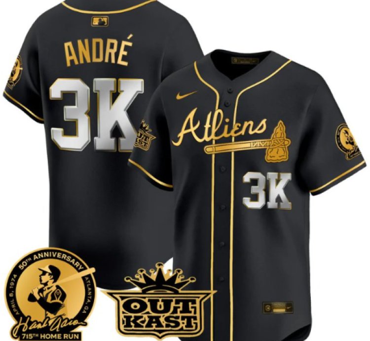 André Jersey 3k Atlanta Braves Atliens Hank Aaron Patch Limited Stitched Black Gold