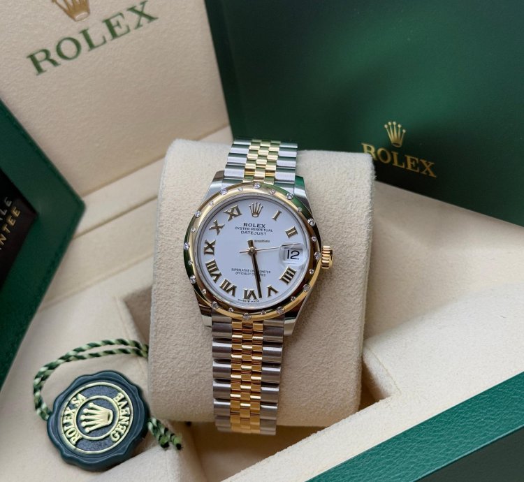 Rolex Datejust 31 New 2024 White Roman Dial Scatter Diamond Bezel Two Tone Yellow Gold Jubilee