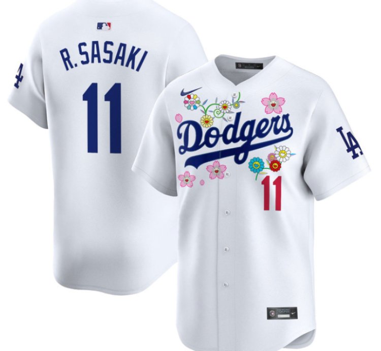 Roki Sasaki kanji Jersey 11 Dodgers X Takashi Murakami 2025 Vapor Stitched White
