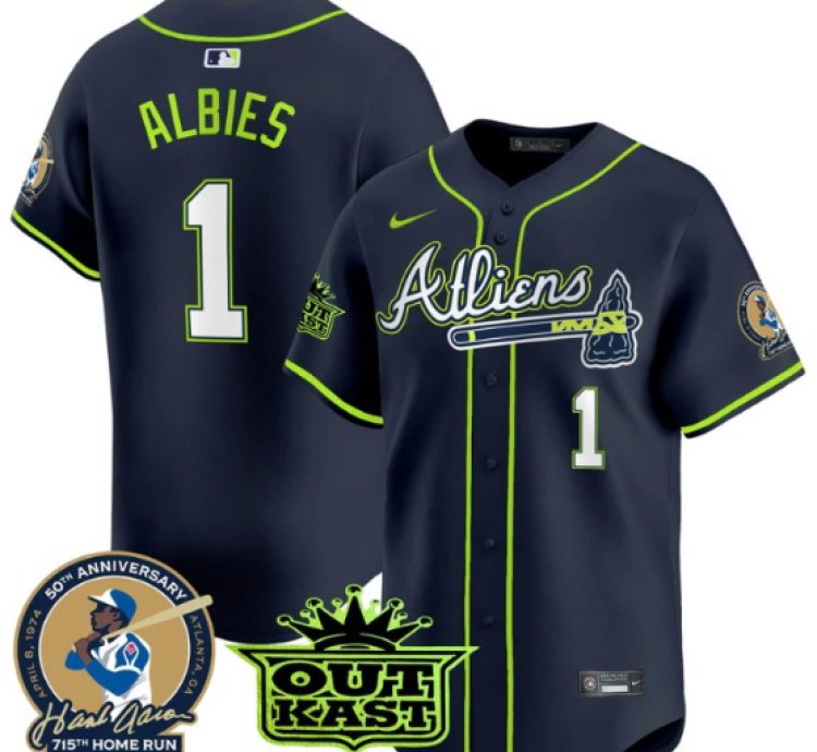 Ozzie Albies Jersey 1 Atlanta Braves Atliens Hank Aaron Patch Limited Stitched