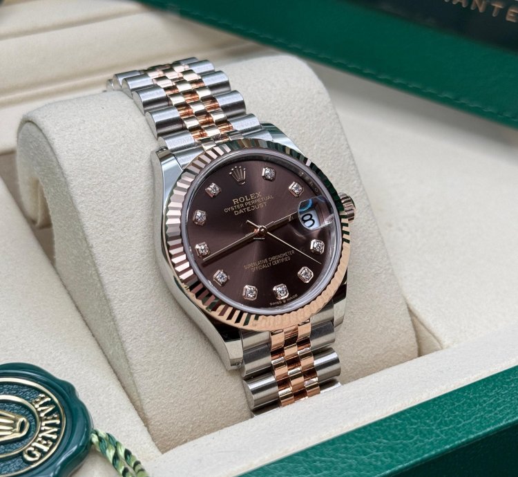 Rolex Datejust 31 New 2025 Chocolate Diamond Dial Two Tone Rose Gold Fluted Jubilee Bracelet