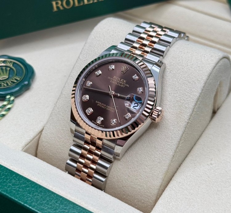 Rolex Datejust 31 New 2025 Chocolate Diamond Dial Two Tone Rose Gold Fluted Jubilee Bracelet