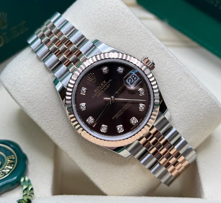 Rolex Datejust 31 New 2025 Chocolate Diamond Dial Two Tone Rose Gold Fluted Jubilee Bracelet