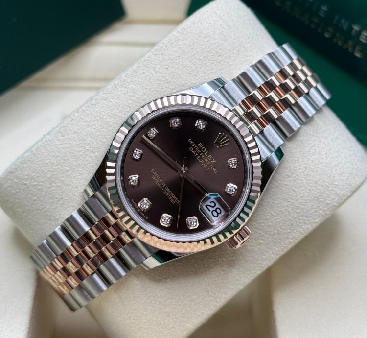 Rolex Datejust 31 New 2025 Chocolate Diamond Dial Two Tone Rose Gold Fluted Jubilee Bracelet