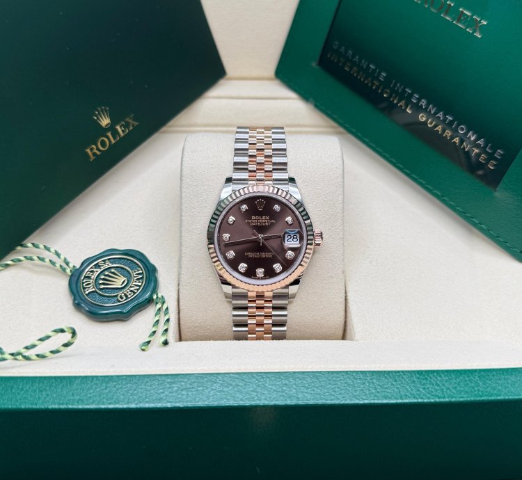 Rolex Datejust 31 New 2025 Chocolate Diamond Dial Two Tone Rose Gold Fluted Jubilee Bracelet