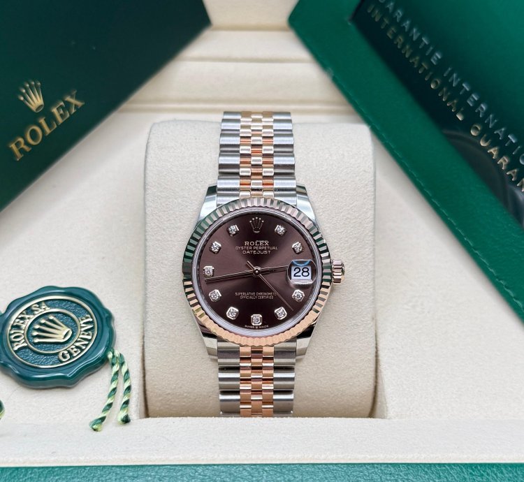 Rolex Datejust 31 New 2025 Chocolate Diamond Dial Two Tone Rose Gold Fluted Jubilee Bracelet