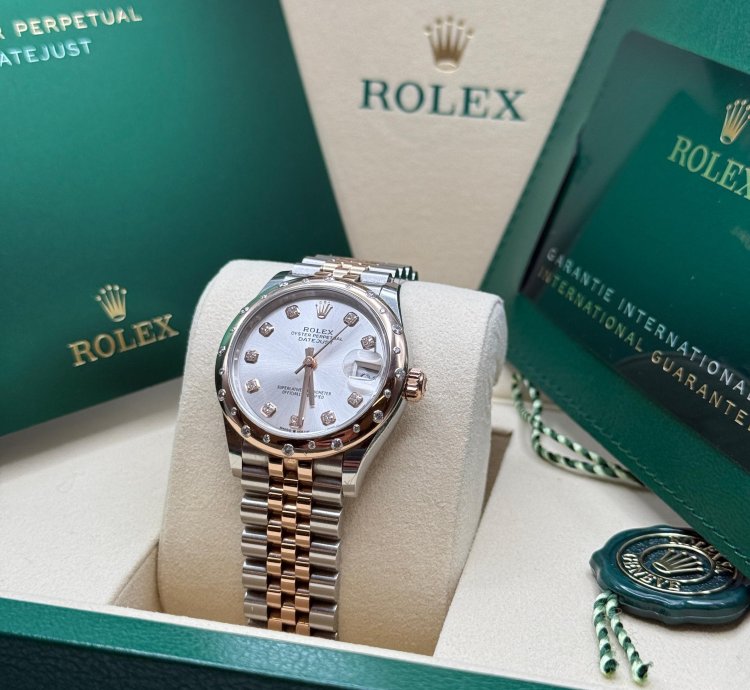 Rolex Datejust 31 New 2025 Silver Diamond Dial Two Tone Rose Gold Diamond Bezel Jubilee