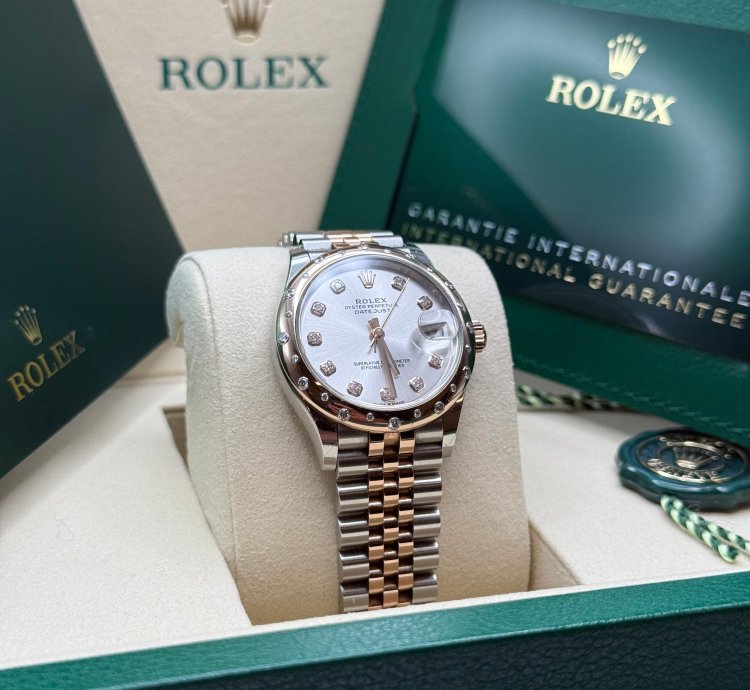 Rolex Datejust 31 New 2025 Silver Diamond Dial Two Tone Rose Gold Diamond Bezel Jubilee