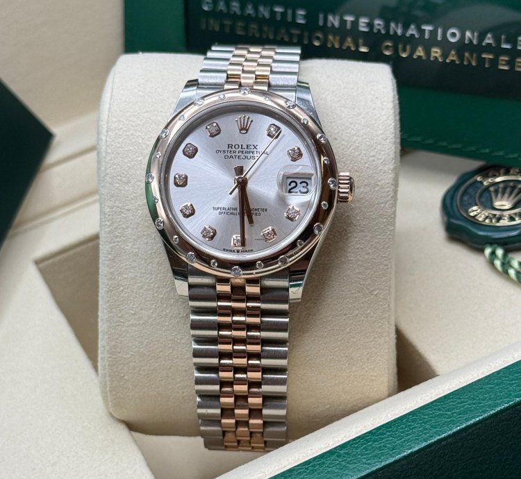 Rolex Datejust 31 New 2025 Silver Diamond Dial Two Tone Rose Gold Diamond Bezel Jubilee