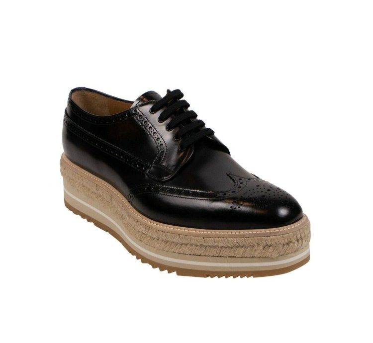 Leather Platform Lace-up Black Derby Shoes Size 11