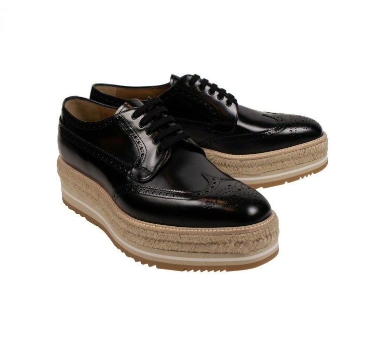 Leather Platform Lace-up Black Derby Shoes Size 11