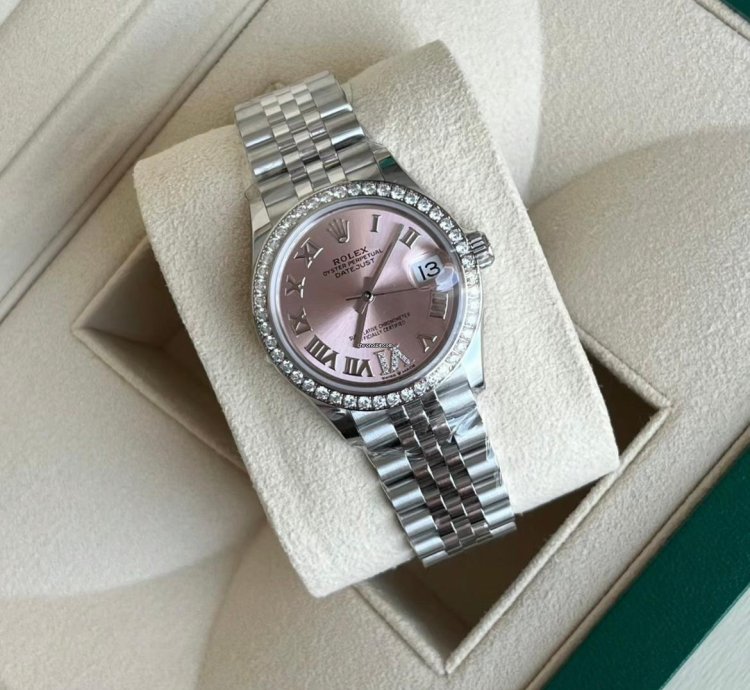 Rolex Datejust 31 Pink Roman Dial Diamond Bezel Jubilee