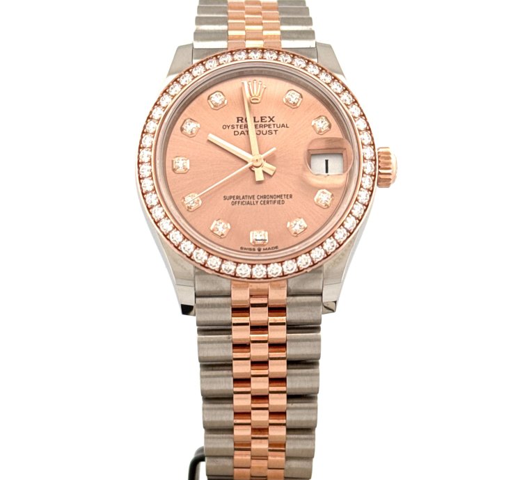 Rolex Datejust 31mm Rose Gold Steel Factory Diamond Bezel Pink Diamond Dial