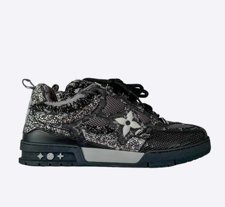 Louis Vuitton Black Denim Monogram Crystal Skate Trainers
