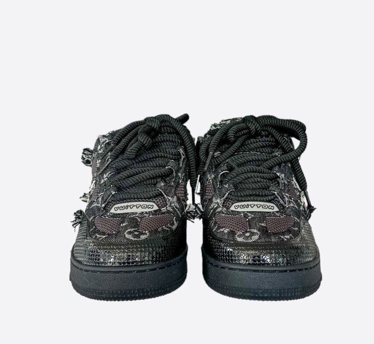 Louis Vuitton Black Denim Monogram Crystal Skate Trainers