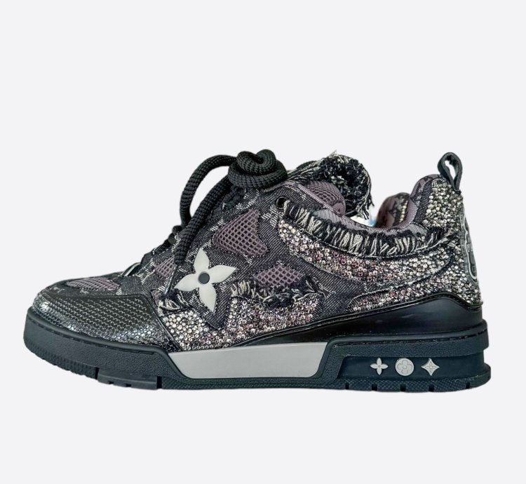 Louis Vuitton Black Denim Monogram Crystal Skate Trainers