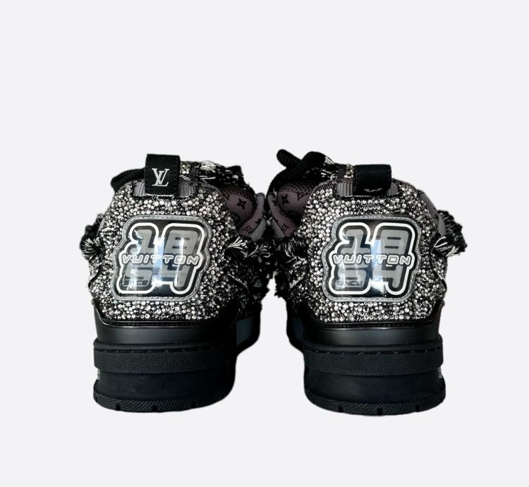 Louis Vuitton Black Denim Monogram Crystal Skate Trainers