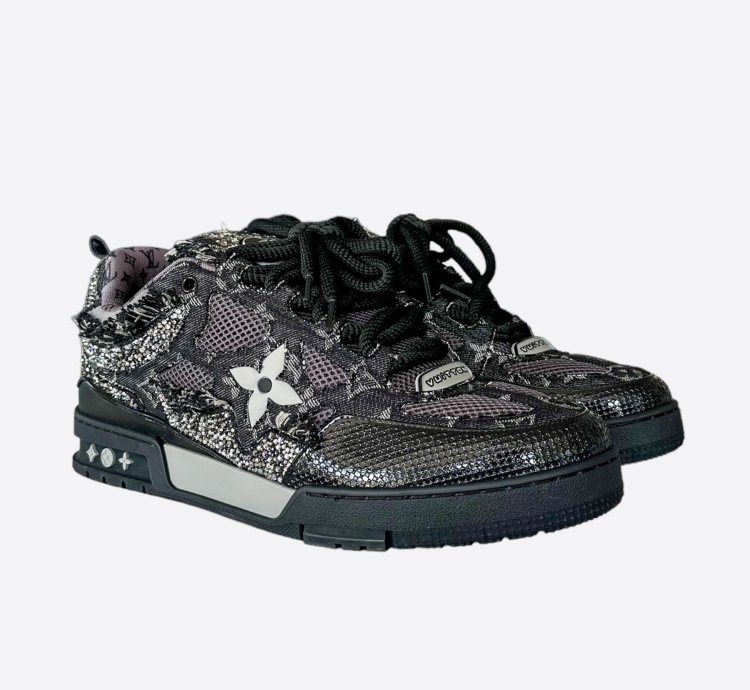 Louis Vuitton Black Denim Monogram Crystal Skate Trainers