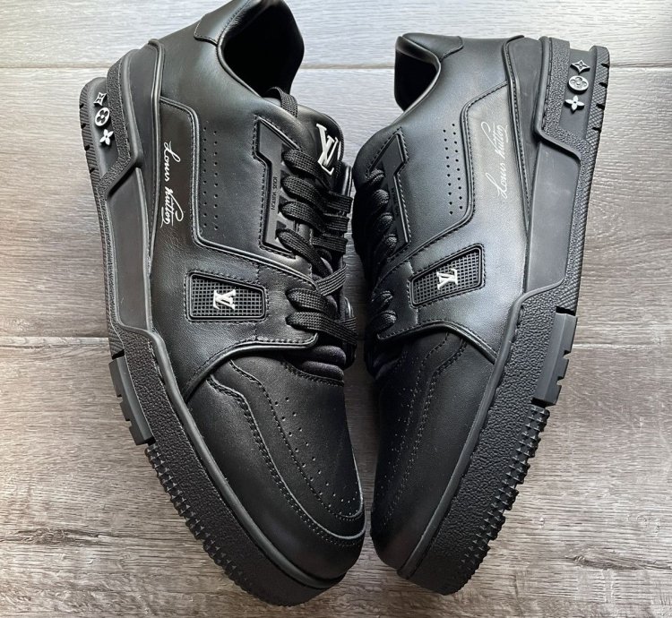 Louis Vuitton Black Leather And Wool Trainer Sneaker