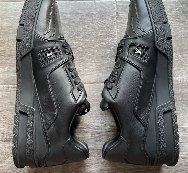 Louis Vuitton Black Leather And Wool Trainer Sneaker