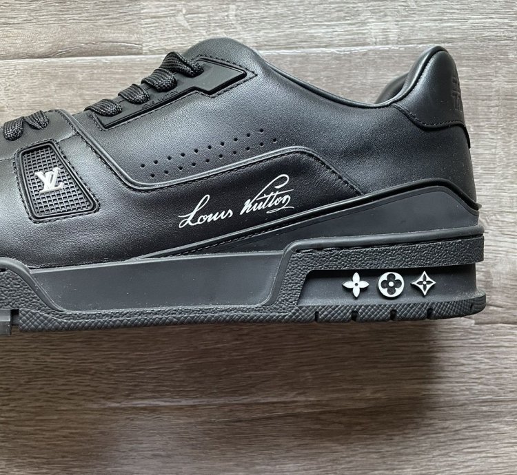 Louis Vuitton Black Leather And Wool Trainer Sneaker