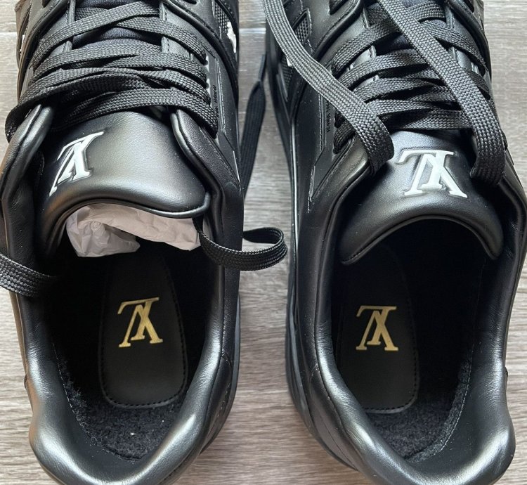 Louis Vuitton Black Leather And Wool Trainer Sneaker