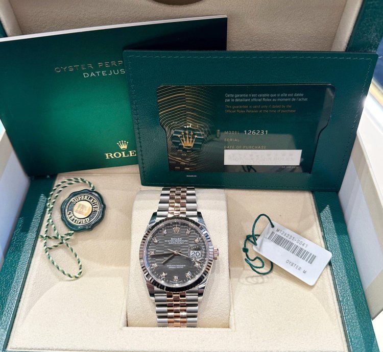 Rolex Datejust 36 126231 Rose Gold Stainless Steel Slate Motif Diamond Dial 2023