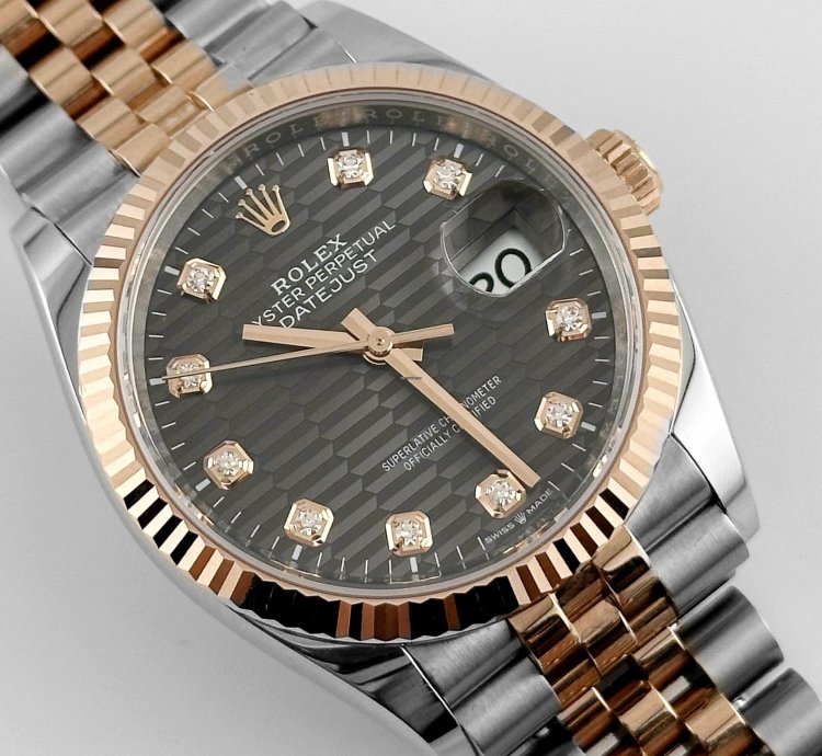 Rolex Datejust 36 126231 Rose Gold Stainless Steel Slate Motif Diamond Dial 2023