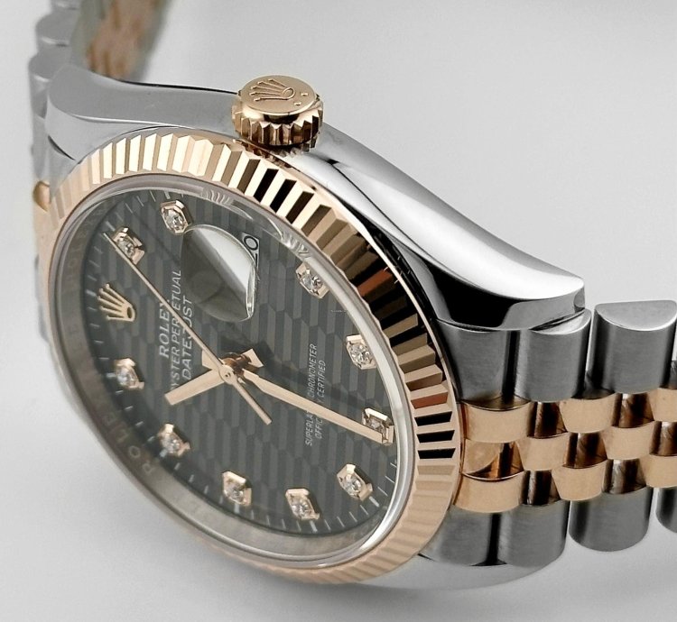 Rolex Datejust 36 126231 Rose Gold Stainless Steel Slate Motif Diamond Dial 2023