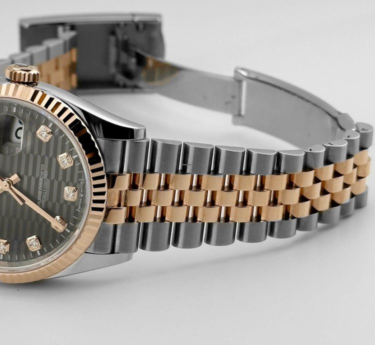 Rolex Datejust 36 126231 Rose Gold Stainless Steel Slate Motif Diamond Dial 2023
