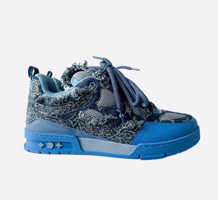 Louis Vuitton Blue Denim Monogram Crystal Skate Trainers
