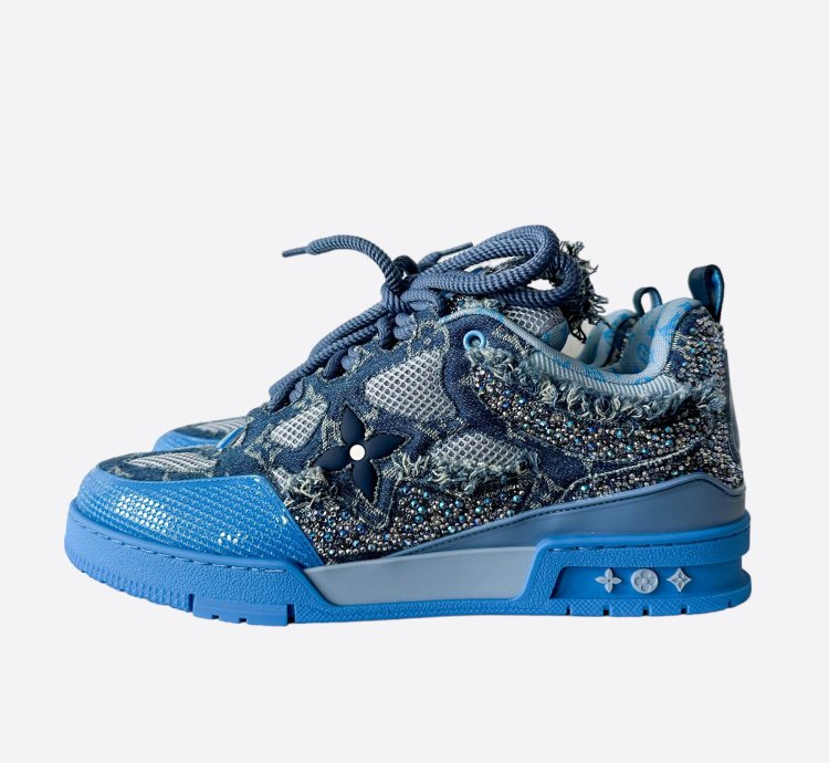 Louis Vuitton Blue Denim Monogram Crystal Skate Trainers