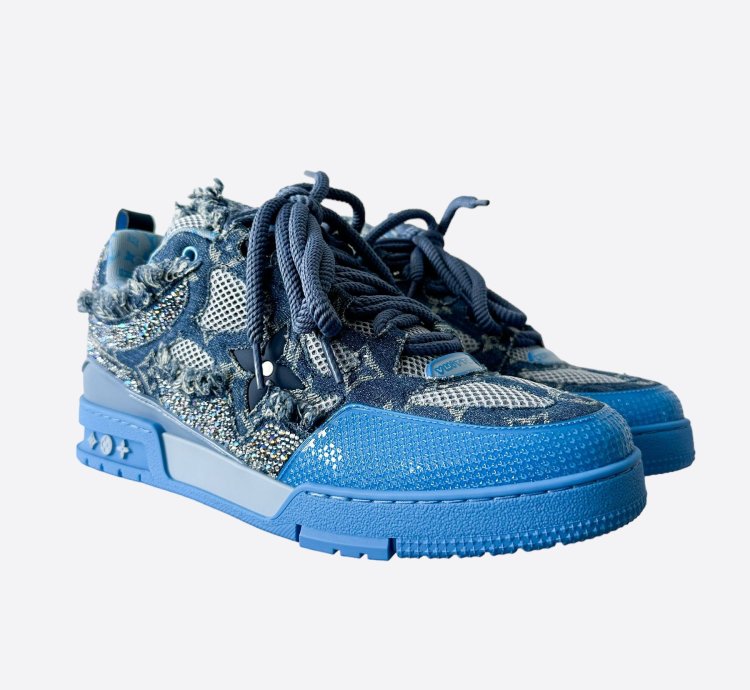 Louis Vuitton Blue Denim Monogram Crystal Skate Trainers