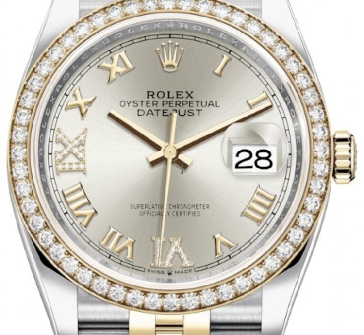 Rolex Datejust 36 126283rbr Datejust Silver Vi Ix Roman Jubilee Bracelets Original Diamond Bezel 36mm