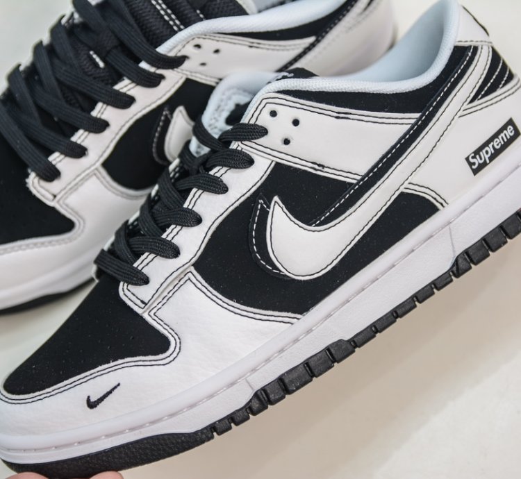 280 Nike Sb Dunk Low X Supreme Black And White Double Hook Fc1688-144 - H