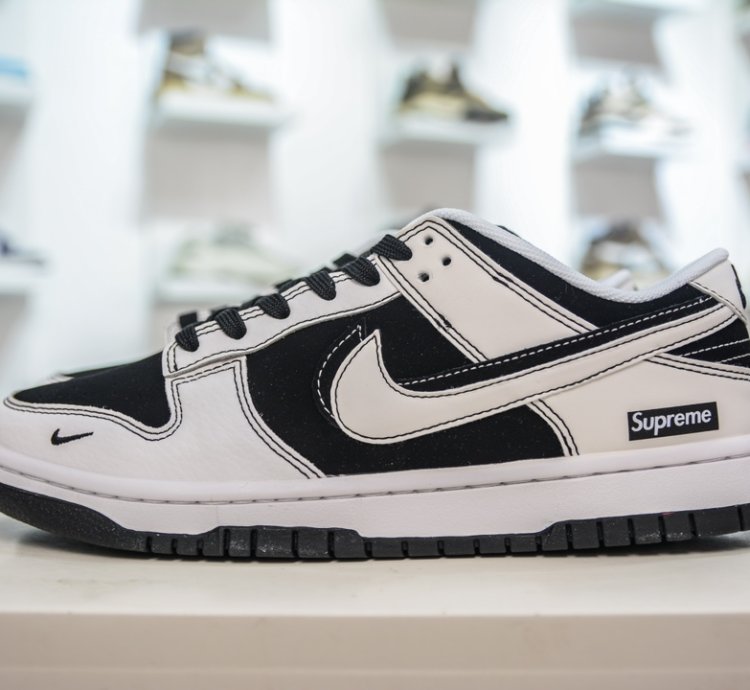 280 Nike Sb Dunk Low X Supreme Black And White Double Hook Fc1688-144 - H