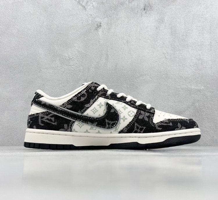 280 Nk Dunk Low Retro Diy High-end As Lv Beige And Black Denim Print