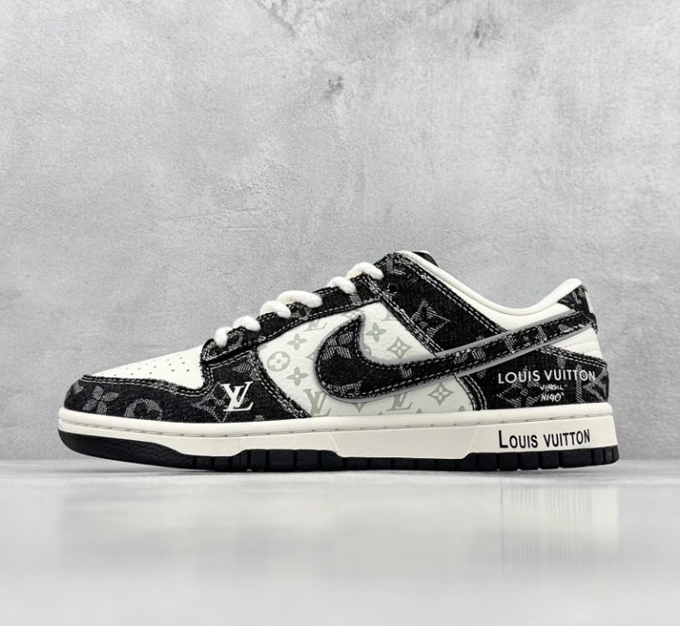 280 Nk Dunk Low Retro Diy High-end As Lv Beige And Black Denim Print