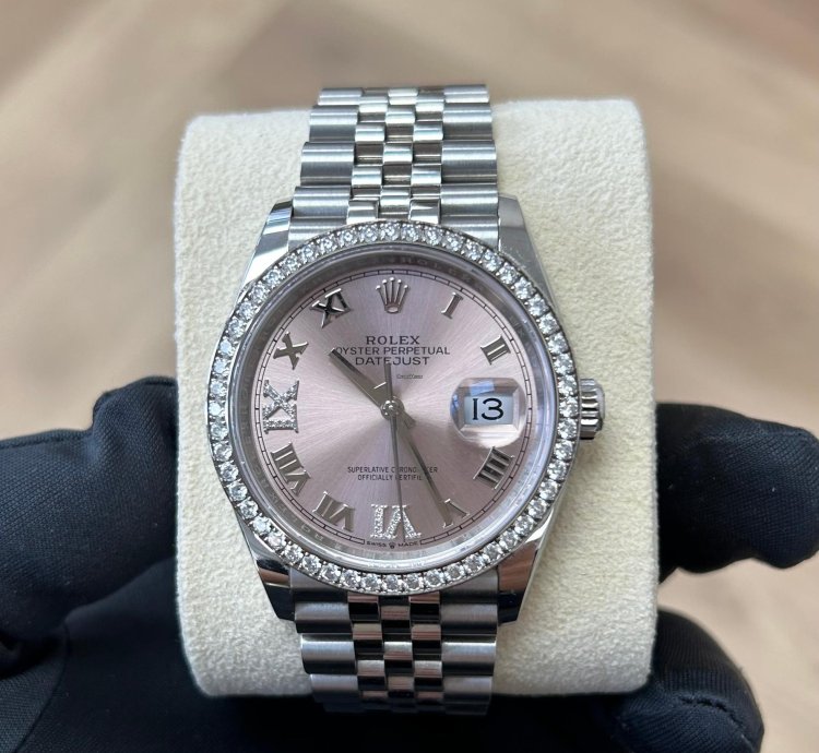 Rolex Datejust 36 2023 Pink Roman Diamond Dial Diamond Bezel Stainless Steel Jubilee