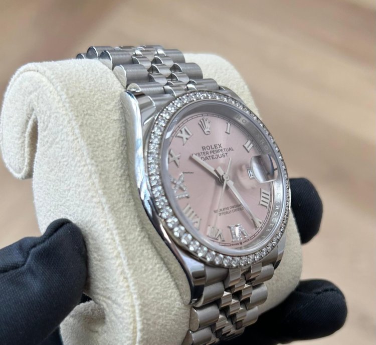 Rolex Datejust 36 2023 Pink Roman Diamond Dial Diamond Bezel Stainless Steel Jubilee