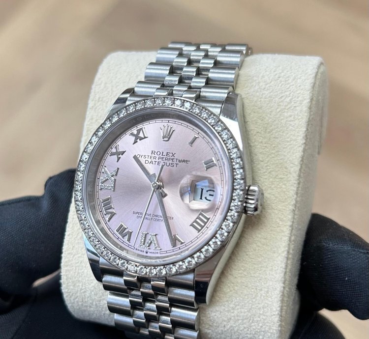 Rolex Datejust 36 2023 Pink Roman Diamond Dial Diamond Bezel Stainless Steel Jubilee