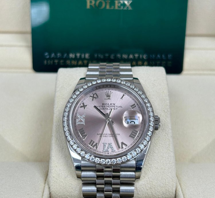 Rolex Datejust 36 2023 Pink Roman Diamond Dial Diamond Bezel Stainless Steel Jubilee